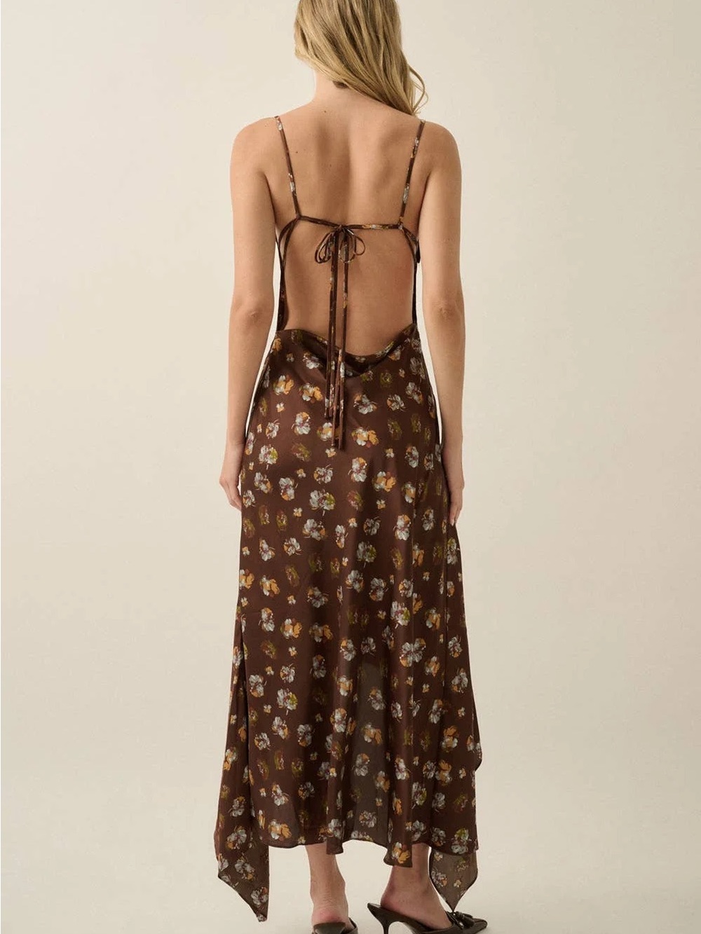 Floral Satin Asymmetrical Cowl-Neck Open-Back Maxi Dress | Promesa - Picture 6 of 6